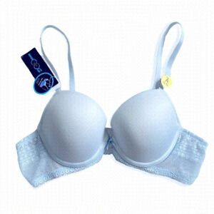 😍2/$20 NEW 34A Sabina Women’s Lined Padded Mesh Lace Trim Soft Blue Bra